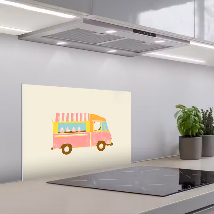 Spatscherm keuken - Ijskar - Retro - Softijsjes - Roze — 1