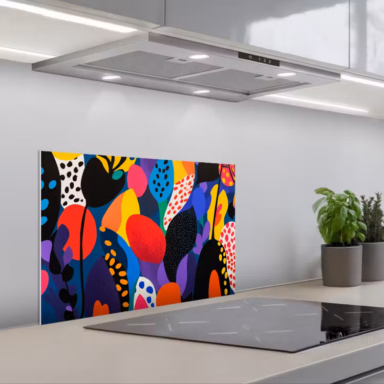 Spatscherm keuken - Bloemen - Bladeren - Abstract - Rood — 1