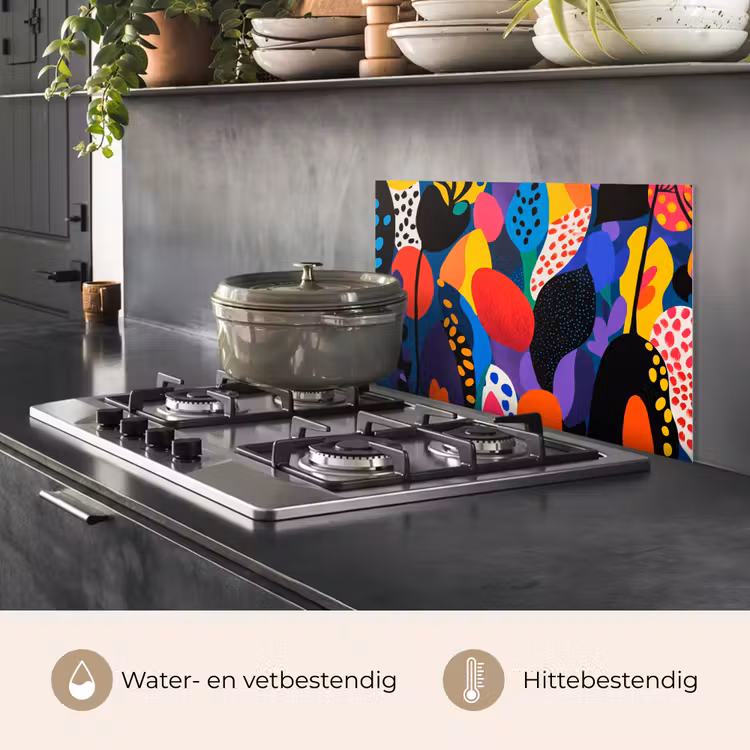 Spatscherm keuken - Bloemen - Bladeren - Abstract - Rood — 2