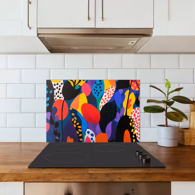 Spatscherm keuken - Bloemen - Bladeren - Abstract - Rood — 3