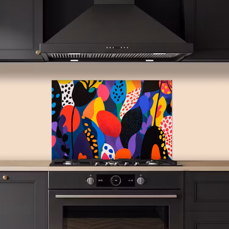 Spatscherm keuken - Bloemen - Bladeren - Abstract - Rood — 5