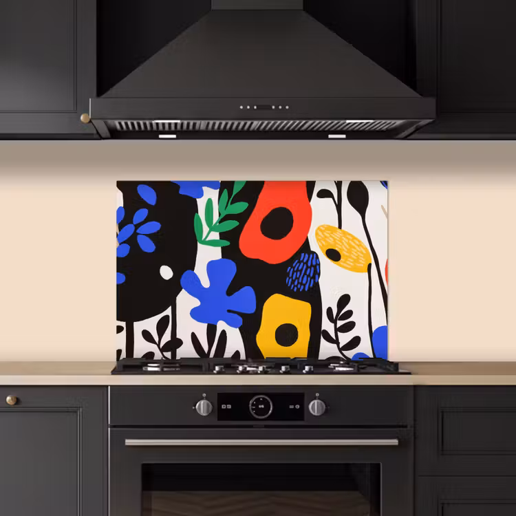 Spatscherm keuken - Bloemen - Bladeren - Abstract - Zwart — 5