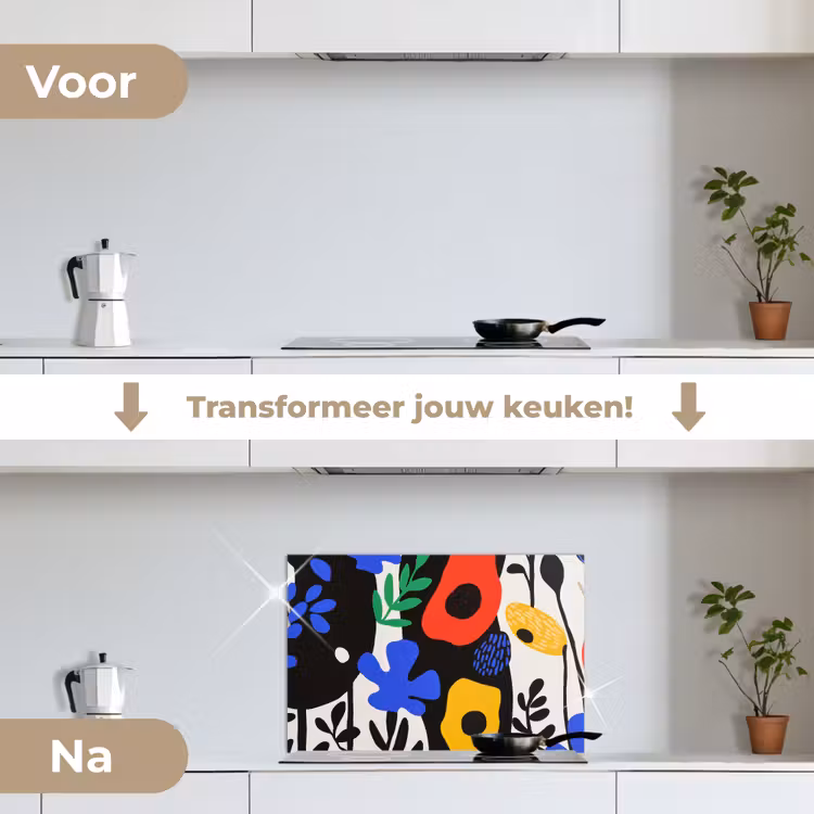 Spatscherm keuken - Bloemen - Bladeren - Abstract - Zwart — 7