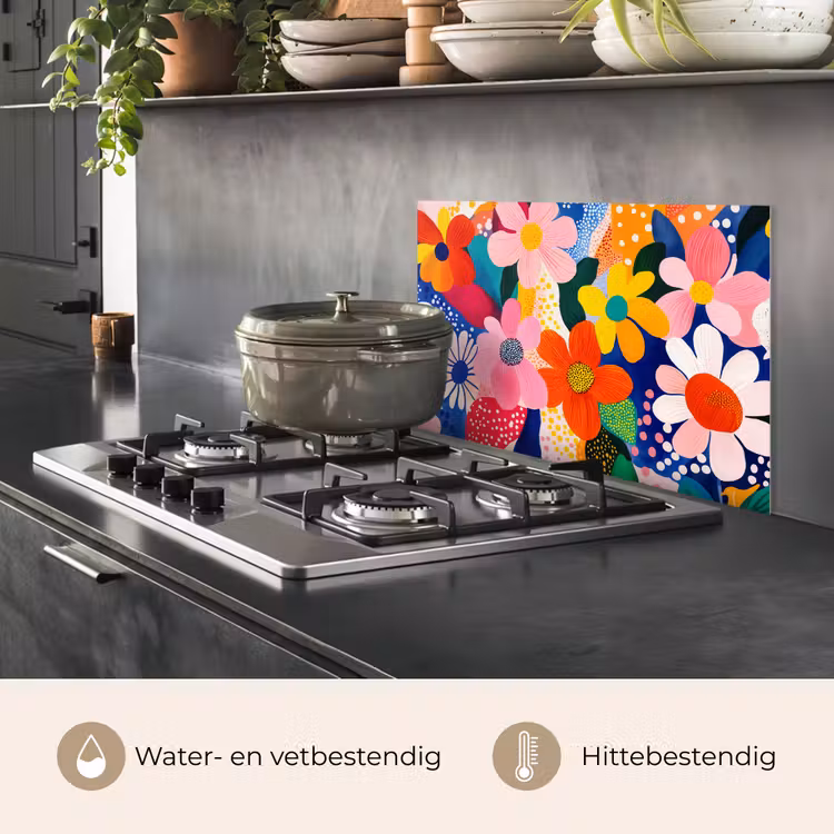Spatscherm keuken - Bloemen - Kleurrijk - Stippen — 2