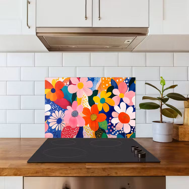Spatscherm keuken - Bloemen - Kleurrijk - Stippen — 3