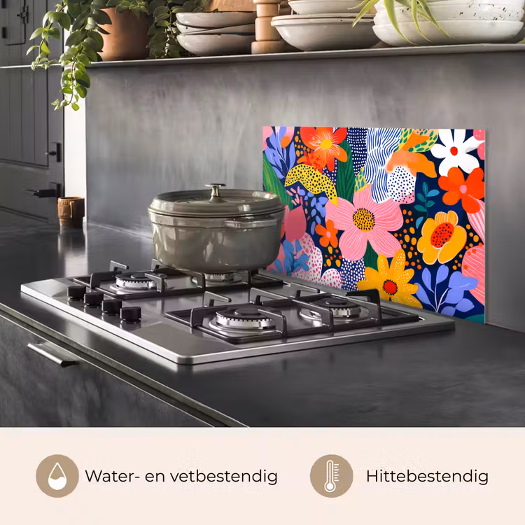 Spatscherm keuken - Kleurrijk - Bloemen - Abstract - Stippen — 2