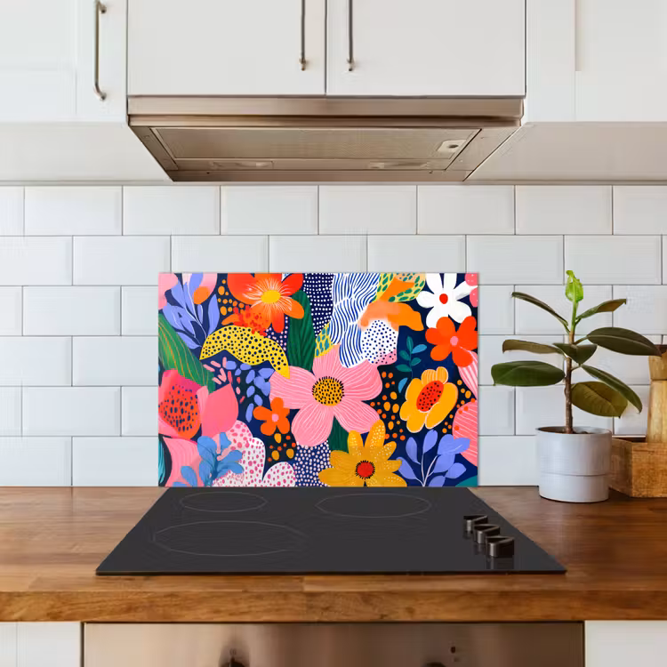 Spatscherm keuken - Kleurrijk - Bloemen - Abstract - Stippen — 3