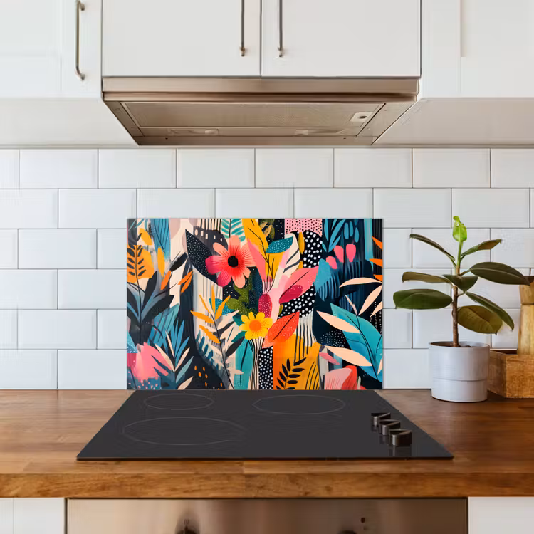 Spatscherm keuken - Schilderij - Abstract - Bloemen - Roze — 3