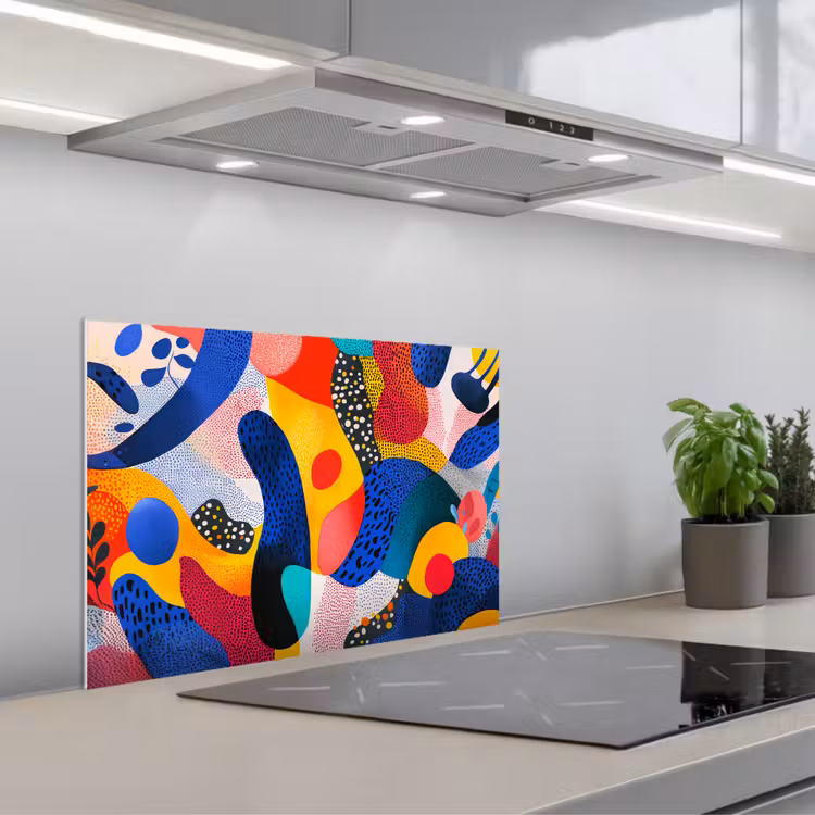 Spatscherm keuken - Vormen - Abstract - Stippels - Blauw — 1