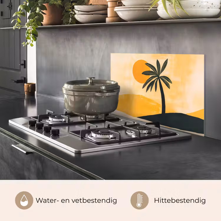 Spatscherm keuken - Illustratie - Palmboom - Zon - Heuvels — 2