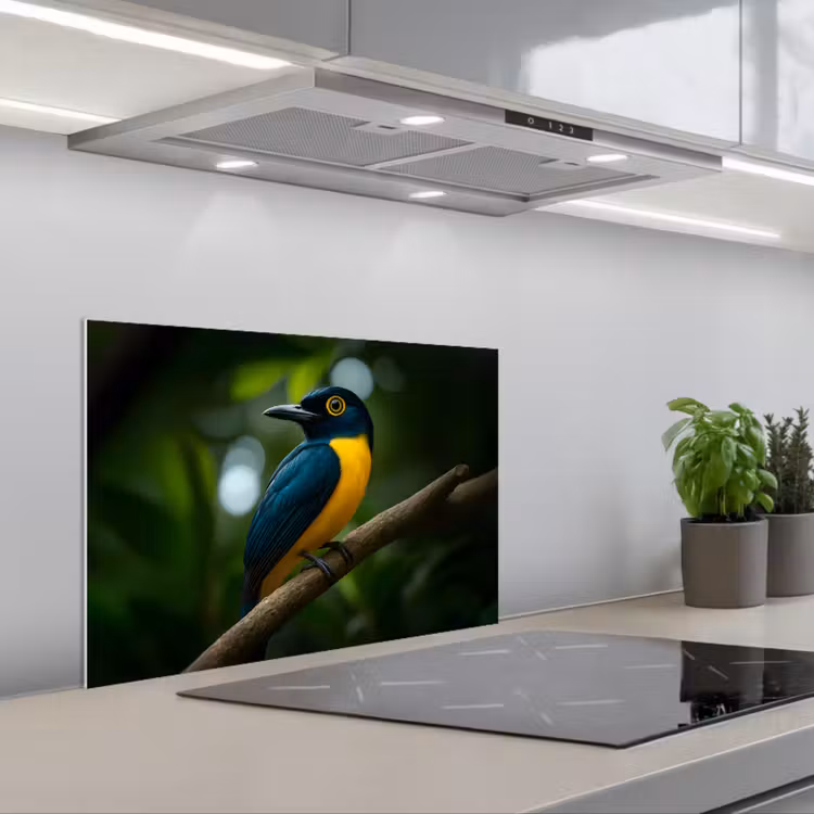 Spatscherm keuken - Vogel - Tak - Geel - Bladeren — 1