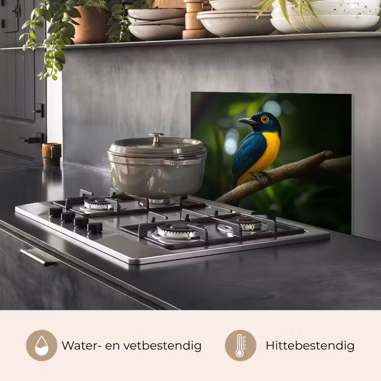 Spatscherm keuken - Vogel - Tak - Geel - Bladeren — 2