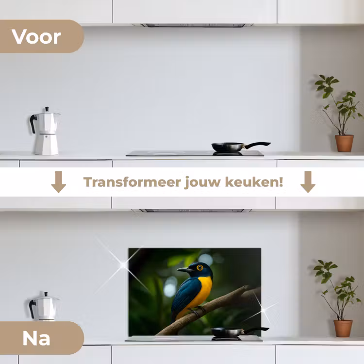 Spatscherm keuken - Vogel - Tak - Geel - Bladeren — 7