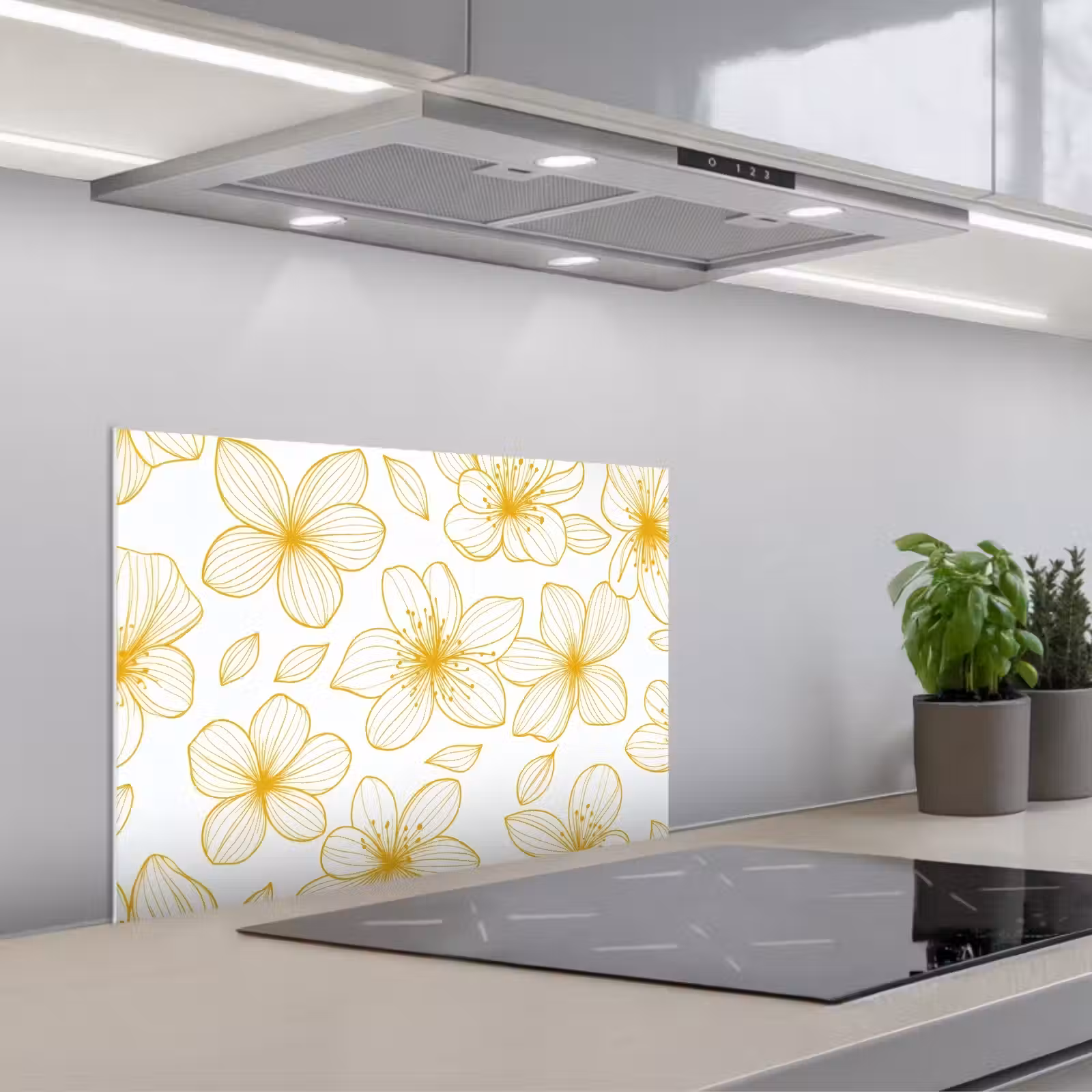Spatscherm keuken - Bloemen - Patroon - Illustratie - Geel — 1