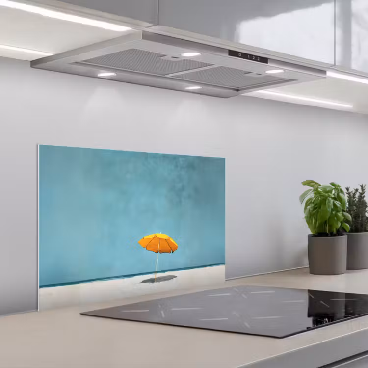 Spatscherm keuken - Parasol - Geel - Strand - Zee — 1