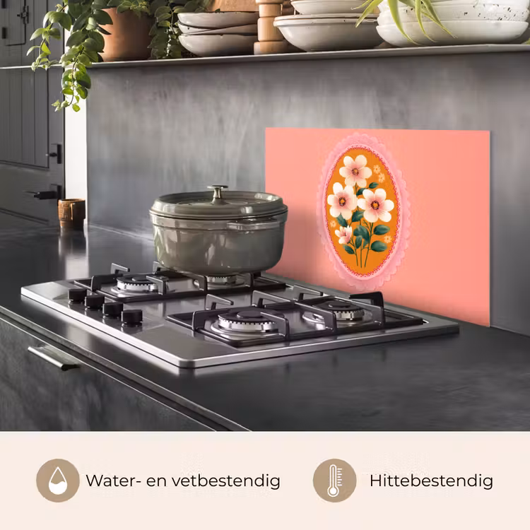 Spatscherm keuken - Illustratie - Bloemen - Rand - Roze — 2