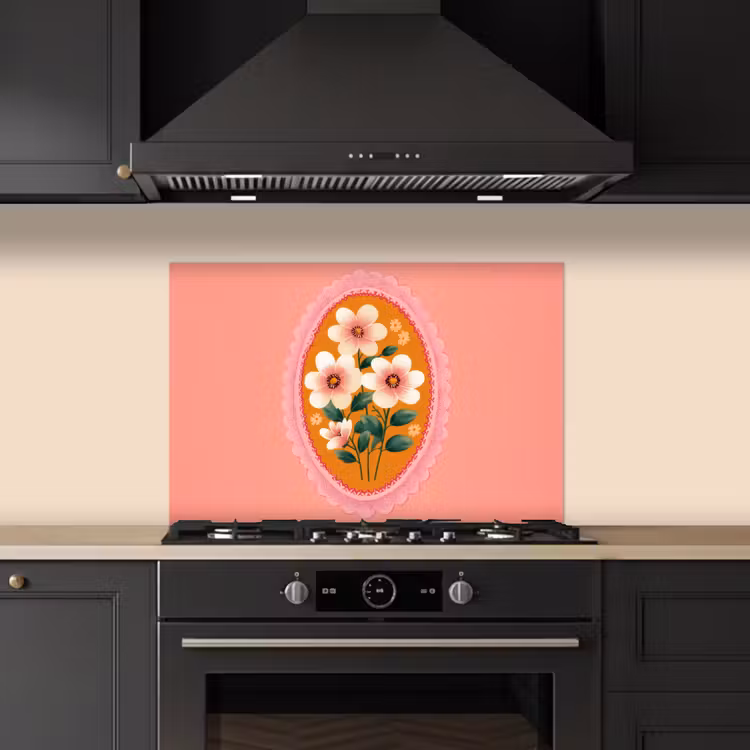 Spatscherm keuken - Illustratie - Bloemen - Rand - Roze — 5