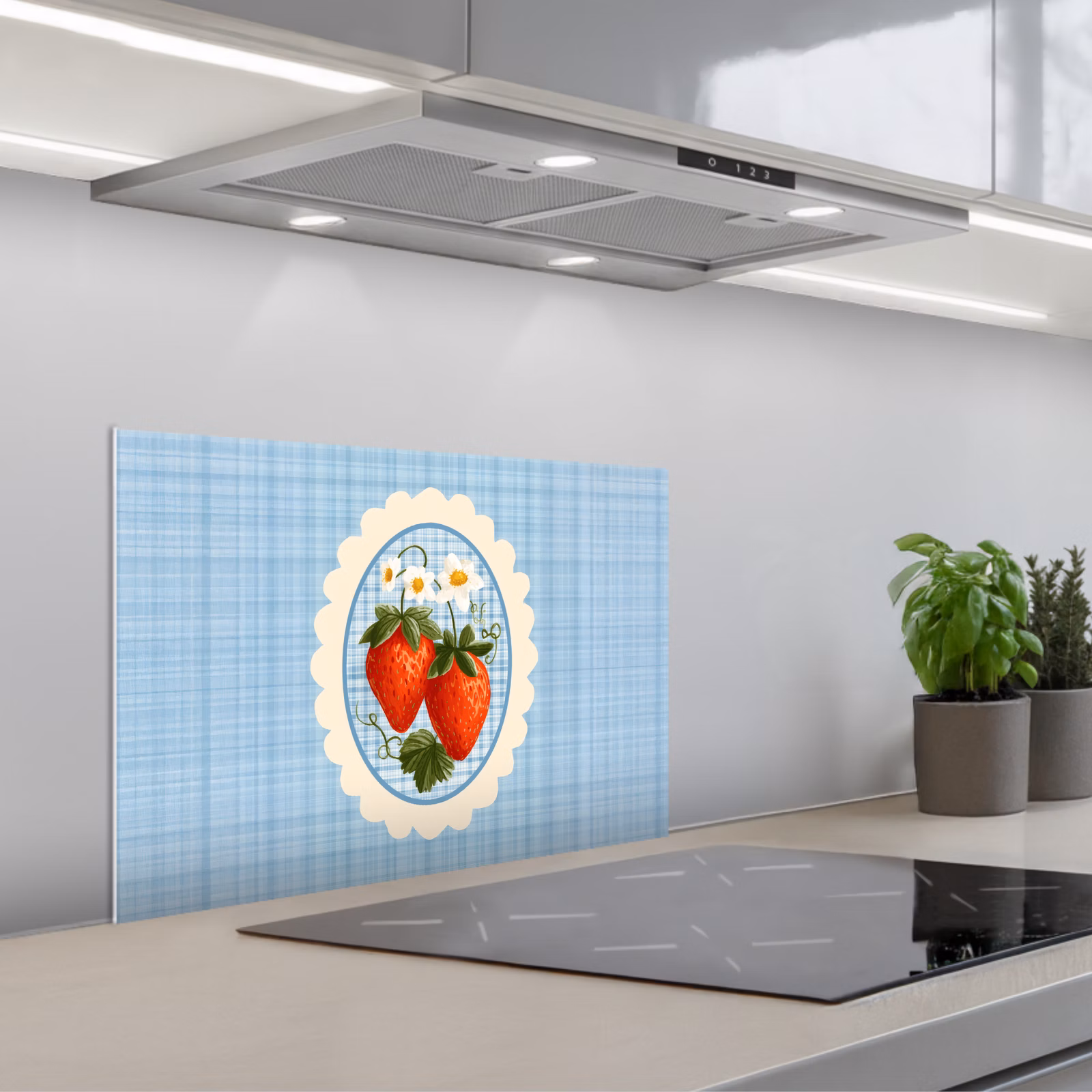 Spatscherm keuken - Aardbeien - Lijst - Rood - Geruit — 1