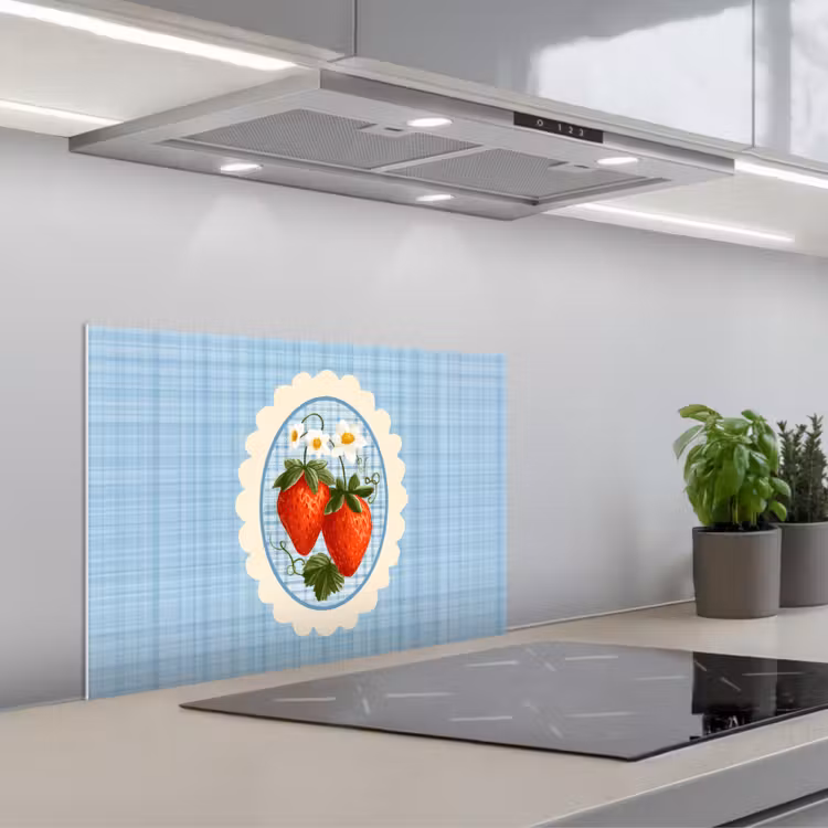 Spatscherm keuken - Aardbeien - Lijst - Rood - Geruit — 1