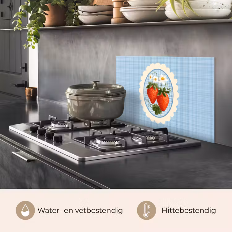 Spatscherm keuken - Aardbeien - Lijst - Rood - Geruit — 2