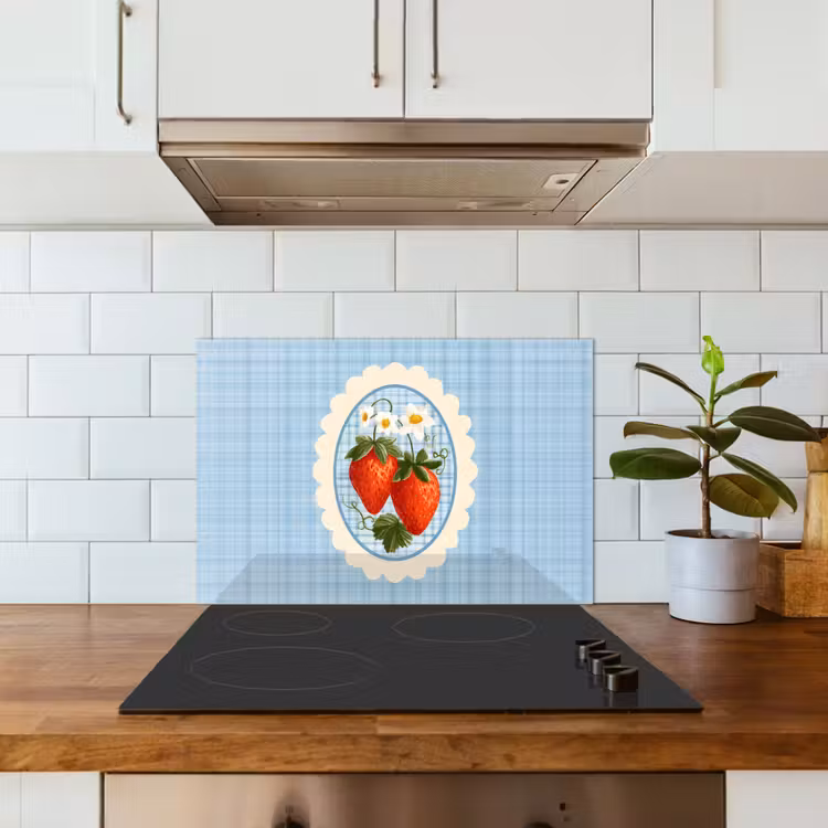 Spatscherm keuken - Aardbeien - Lijst - Rood - Geruit — 3