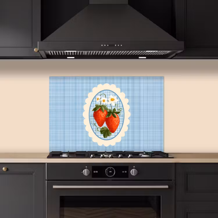 Spatscherm keuken - Aardbeien - Lijst - Rood - Geruit — 5