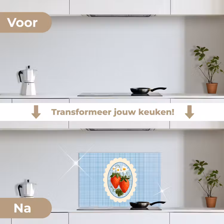 Spatscherm keuken - Aardbeien - Lijst - Rood - Geruit — 7