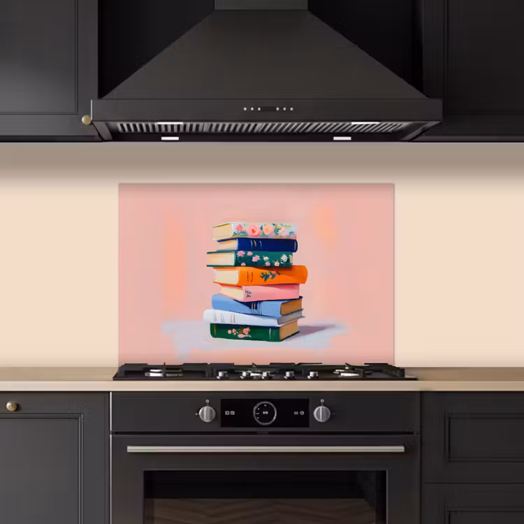 Spatscherm keuken - Boeken - Stapel - Kleurrijk — 5