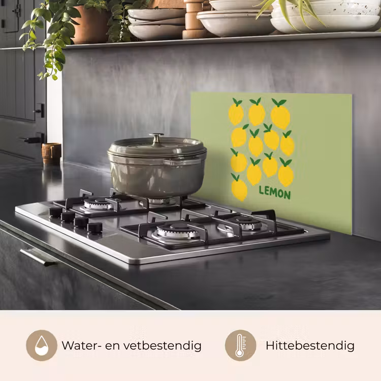Spatscherm keuken - Citroenen - Blaadjes - Geel - Patroon — 2