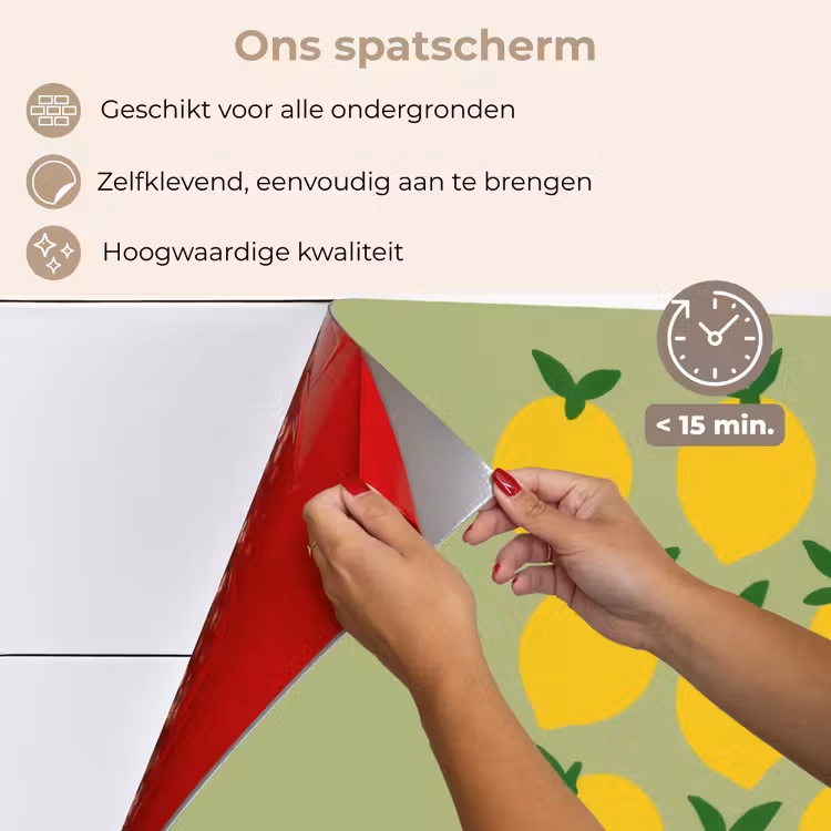 Spatscherm keuken - Citroenen - Blaadjes - Geel - Patroon — 4