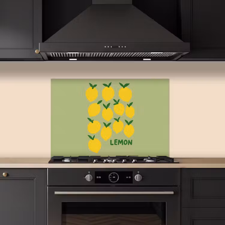Spatscherm keuken - Citroenen - Blaadjes - Geel - Patroon — 5