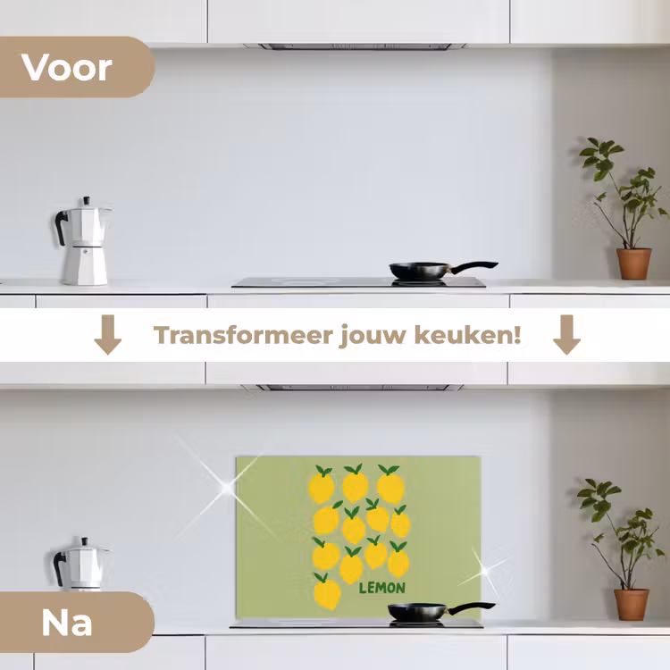 Spatscherm keuken - Citroenen - Blaadjes - Geel - Patroon — 7