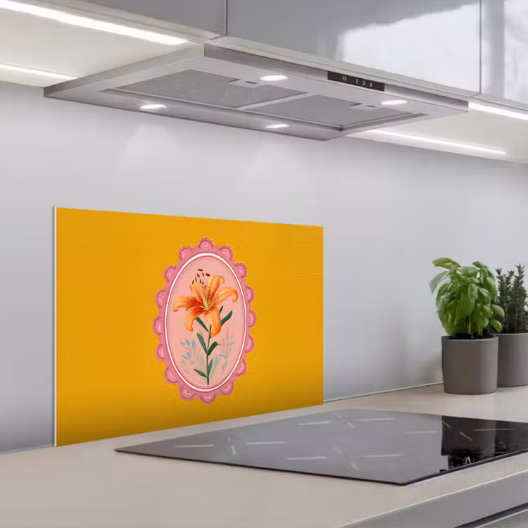 Spatscherm keuken - Lelie - Oranje - Lijst - Ovaal — 1