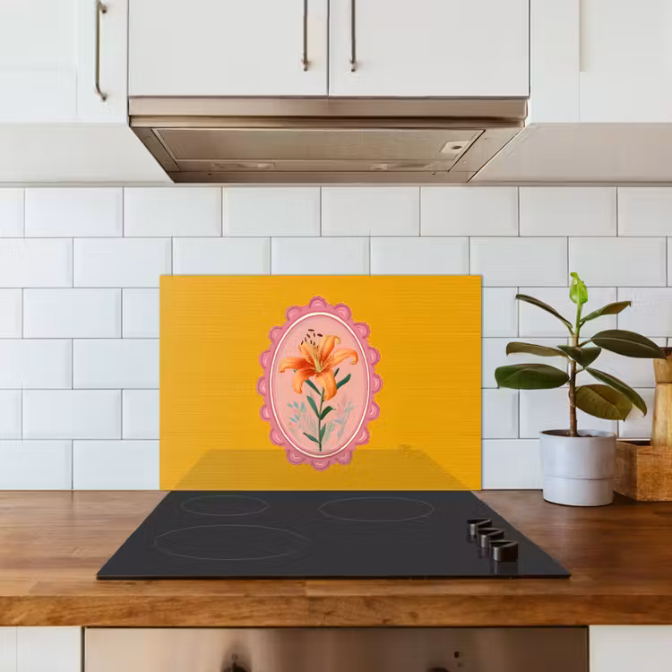 Spatscherm keuken - Lelie - Oranje - Lijst - Ovaal — 3