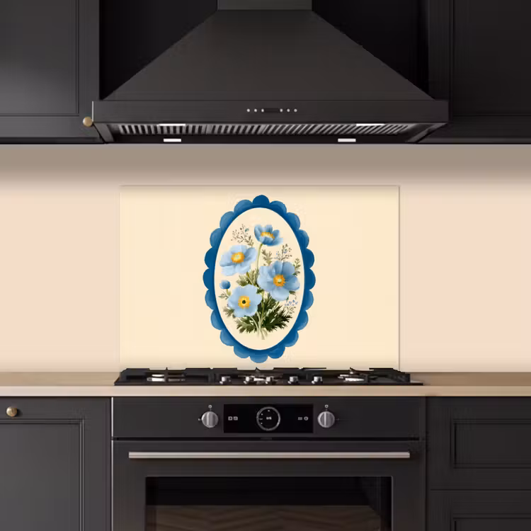 Spatscherm keuken - Lijst - Bloemen - Lichtblauw - Illustratie — 5
