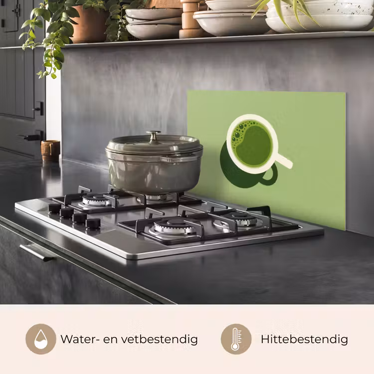 Spatscherm keuken - Minimalistisch - Kopjes - Matcha -Groen — 2