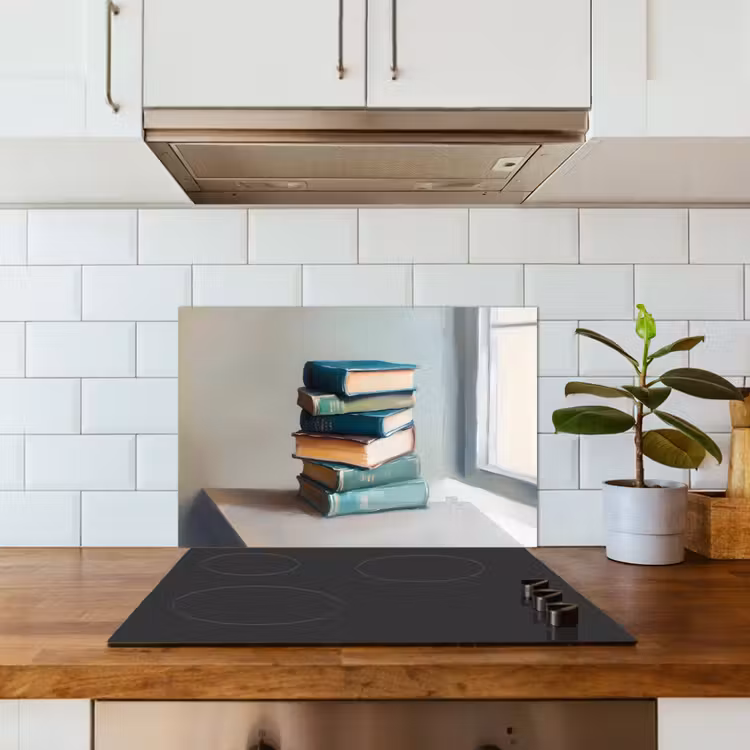 Spatscherm keuken - Stapel - Boeken - Groen - Daglicht — 3