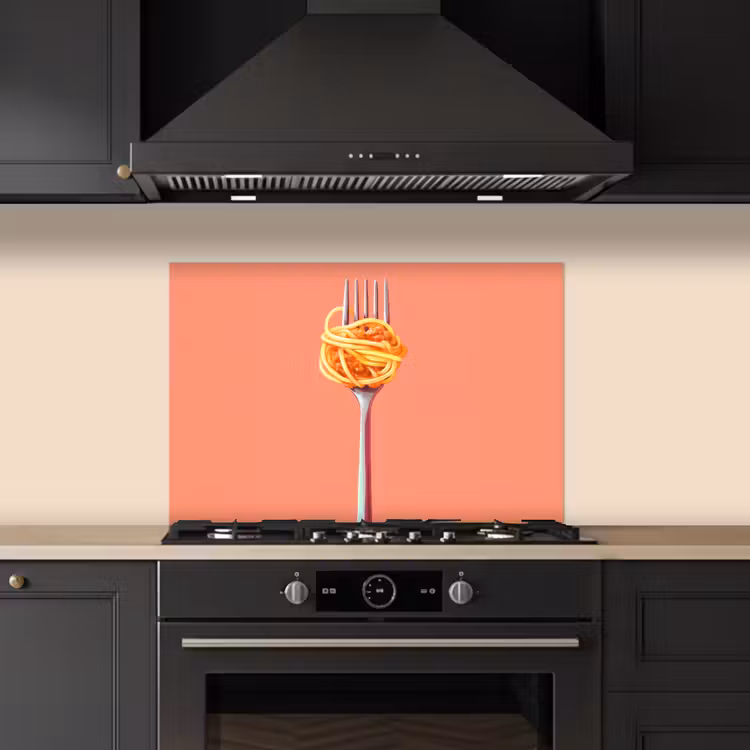 Spatscherm keuken - Vork - Spaghetti - Artistiek - Roze — 5
