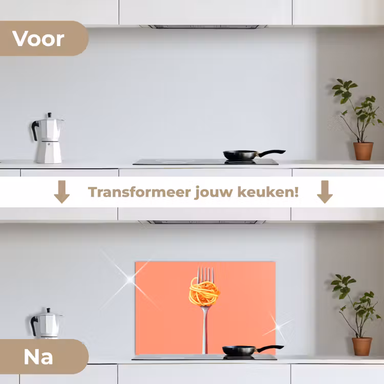 Spatscherm keuken - Vork - Spaghetti - Artistiek - Roze — 7