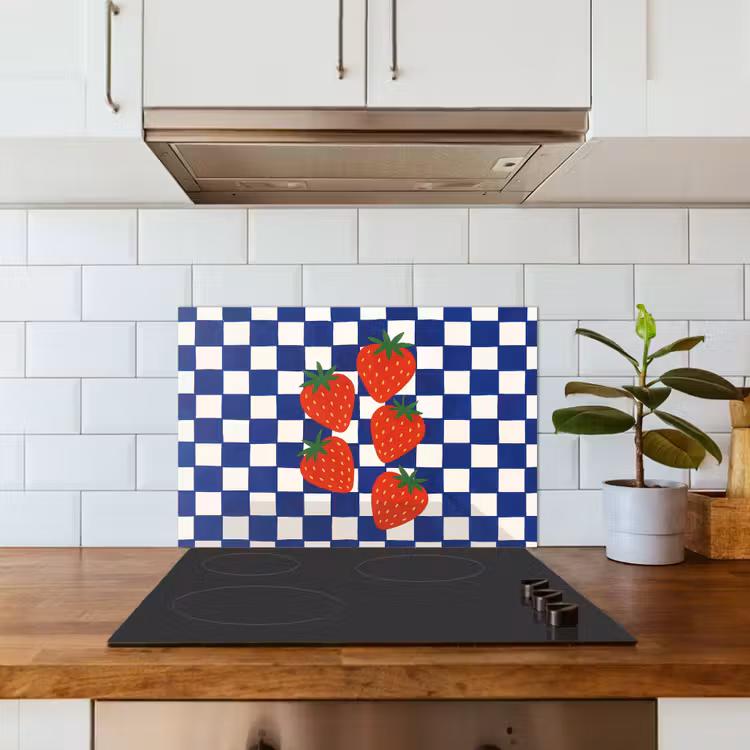 Spatscherm keuken - Geblokt - Blauw - Aardbeien — 3
