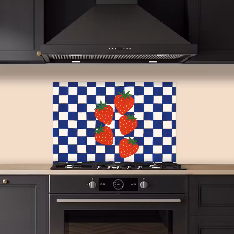 Spatscherm keuken - Geblokt - Blauw - Aardbeien — 5