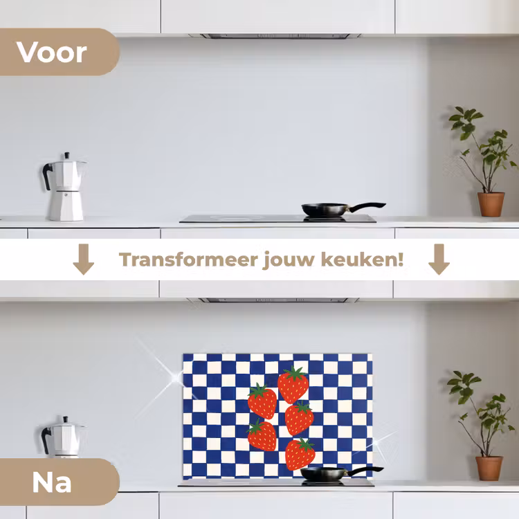 Spatscherm keuken - Geblokt - Blauw - Aardbeien — 7