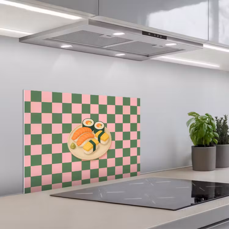 Spatscherm keuken - Sushi - Bord - Geblokt - Groen — 1