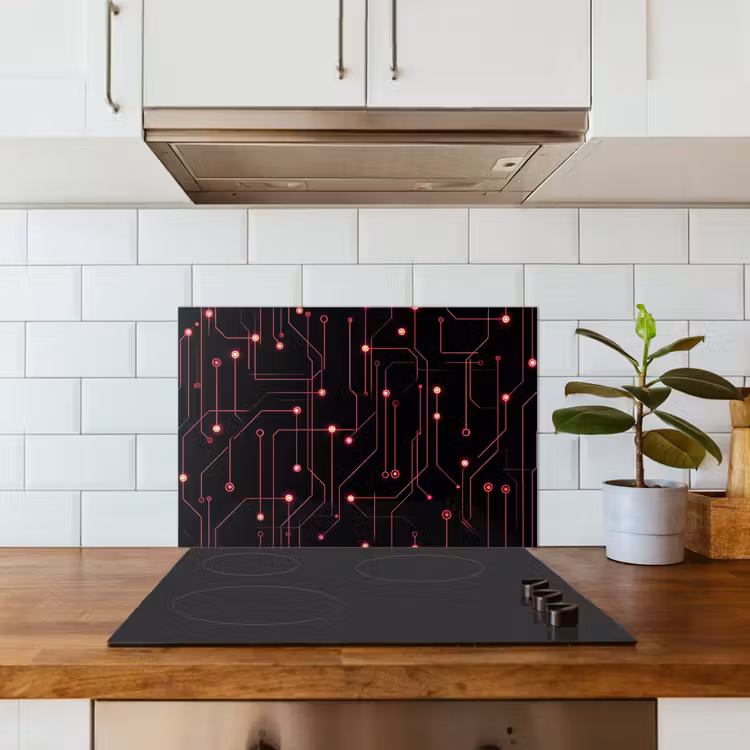 Spatscherm keuken - Gaming - Lijnen - Netwerk - Stippen - Rood — 3