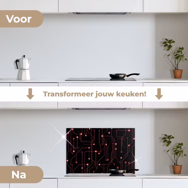Spatscherm keuken - Gaming - Lijnen - Netwerk - Stippen - Rood — 7