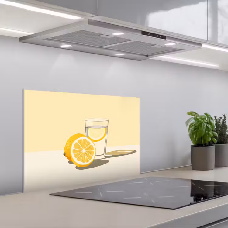 Spatscherm keuken - Glas - Citroenschijfjes - Geel — 1
