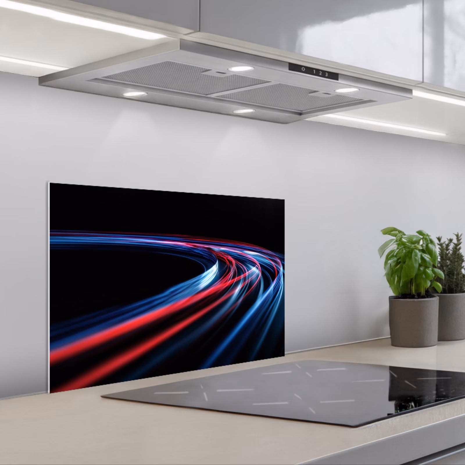 Spatscherm keuken - Gaming - Lichtbanen - Golvend - Rood — 1
