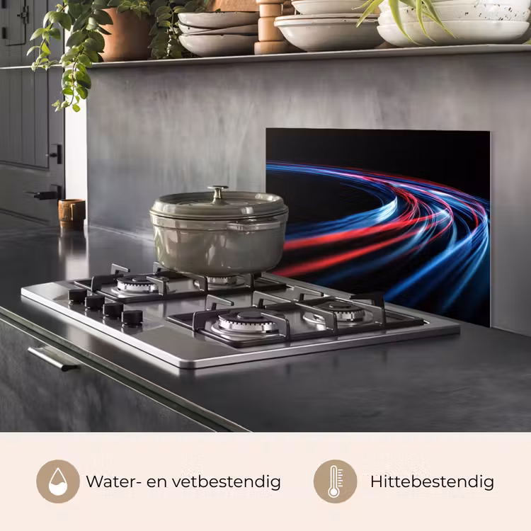 Spatscherm keuken - Gaming - Lichtbanen - Golvend - Rood — 2