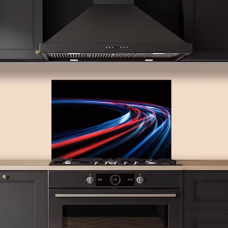 Spatscherm keuken - Gaming - Lichtbanen - Golvend - Rood — 5