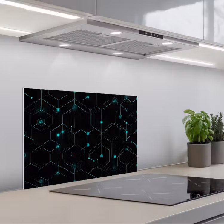 Spatscherm keuken - Gaming - Netwerk - Blauw - Punten - Patroon — 1